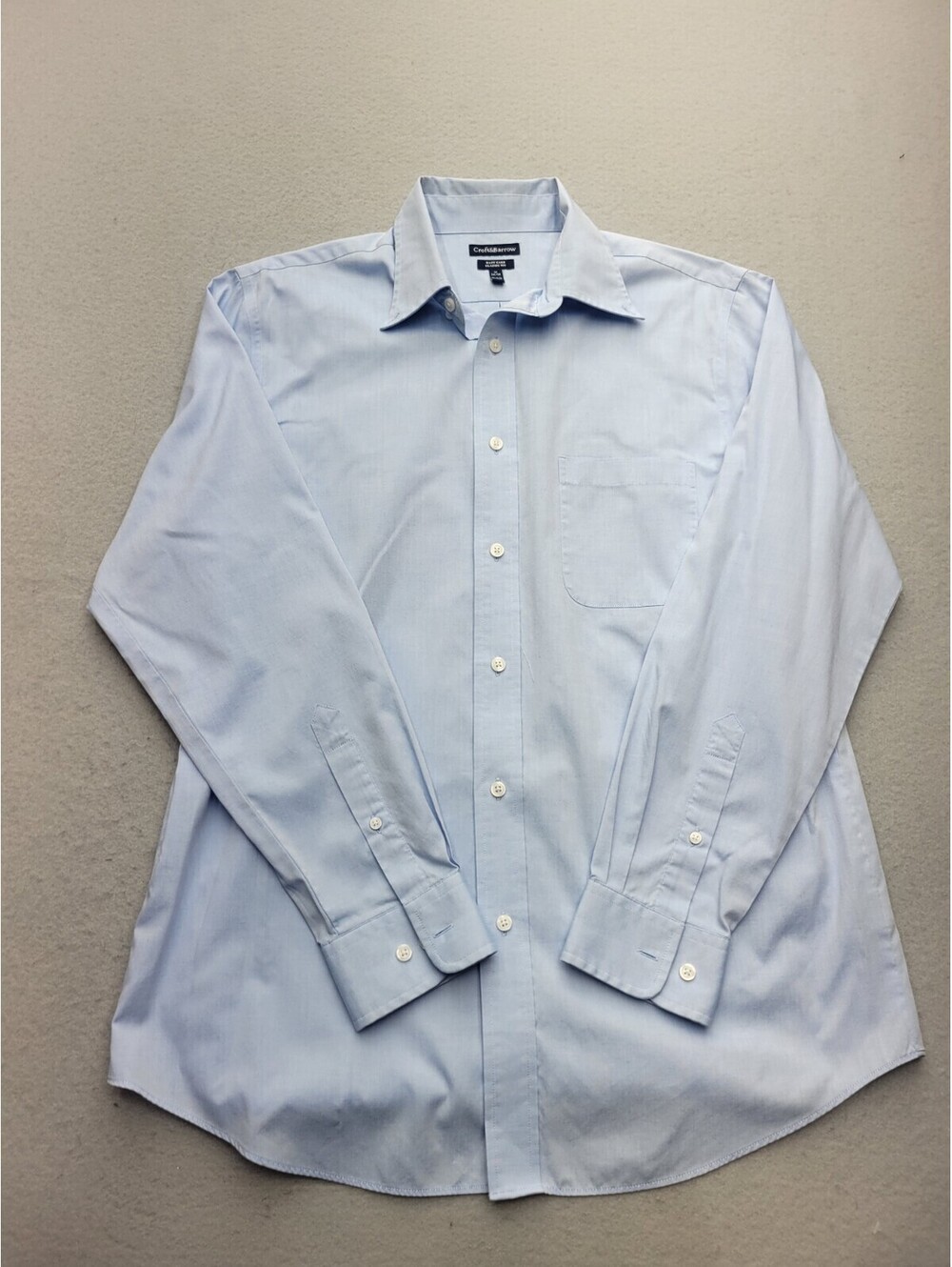 Croft & Barrow Men Button-Up 16 34-35 Blue Classic Cotton Blend Long Sleeve